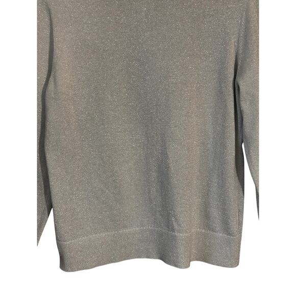 ANN TAYLOR Women’s Silver Metallic Sparkly Shimmery Crewneck Cardigan Size Large - Picture 6 of 9
